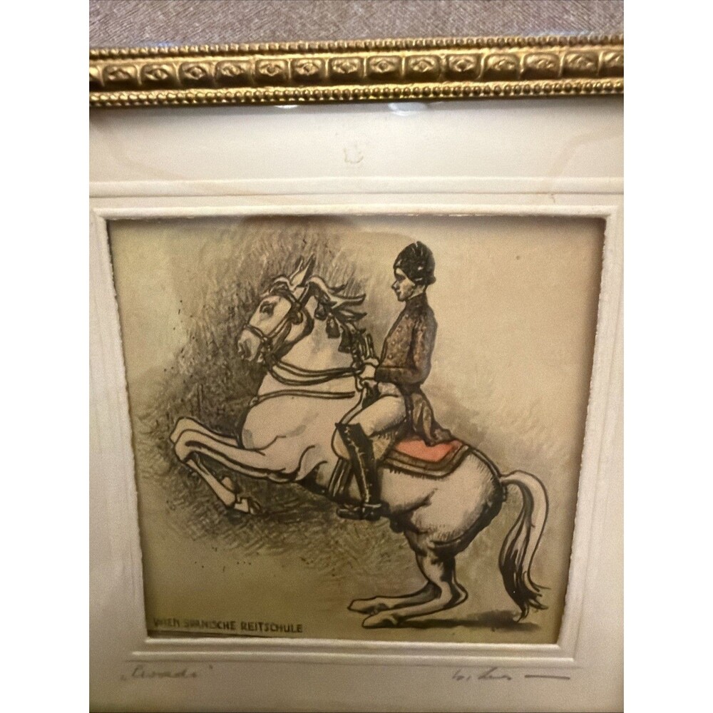 Equestrian Framed Art Print Signed 3.5” WIEN SPANISCHE REITSCHULE “Levada” - Picture 4 of 6